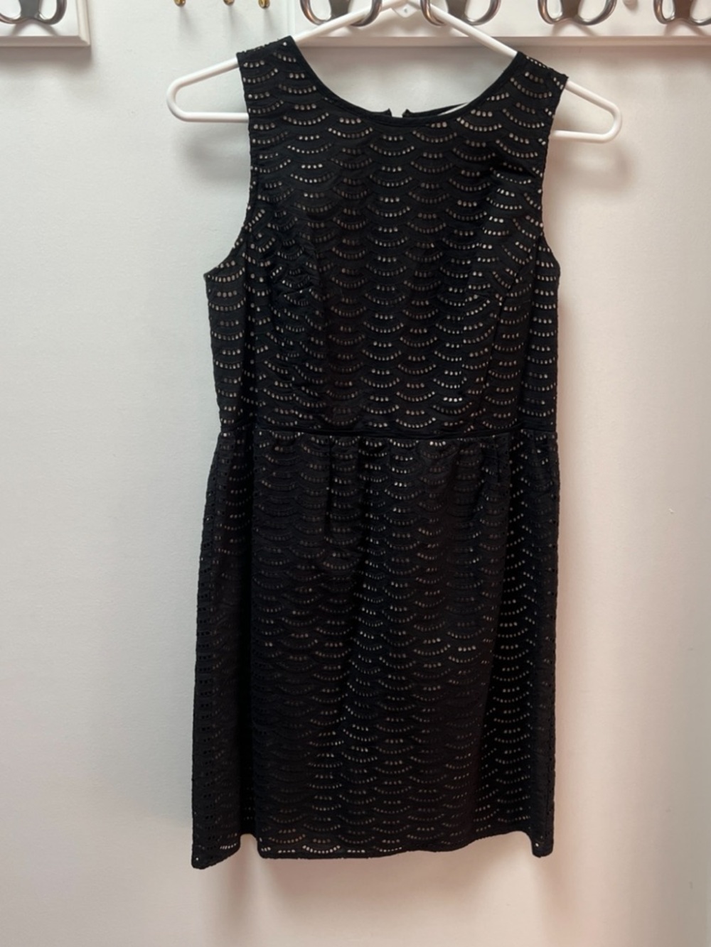 LOFT Black Eyelet Lace Dress Size 4P Fit & Flare Lined Sleeveless